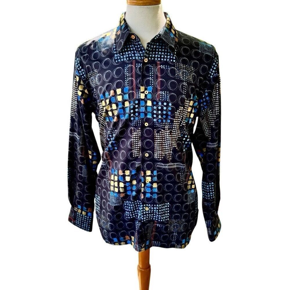 Paul Fredrick Black Abstract Print Dress Shirt. Large.